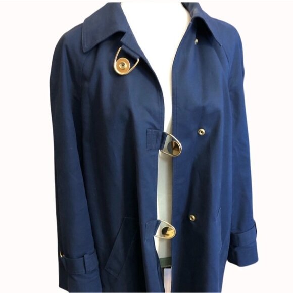 Jones New York Swing Trench Pea Coat Size L Stretch Retro Style Gold Tone Buckle - Picture 5 of 16
